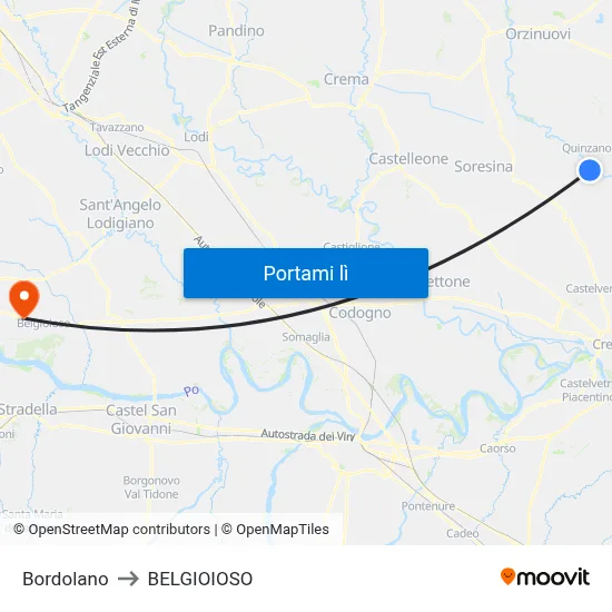 Bordolano to BELGIOIOSO map