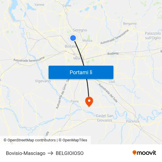 Bovisio-Masciago to BELGIOIOSO map