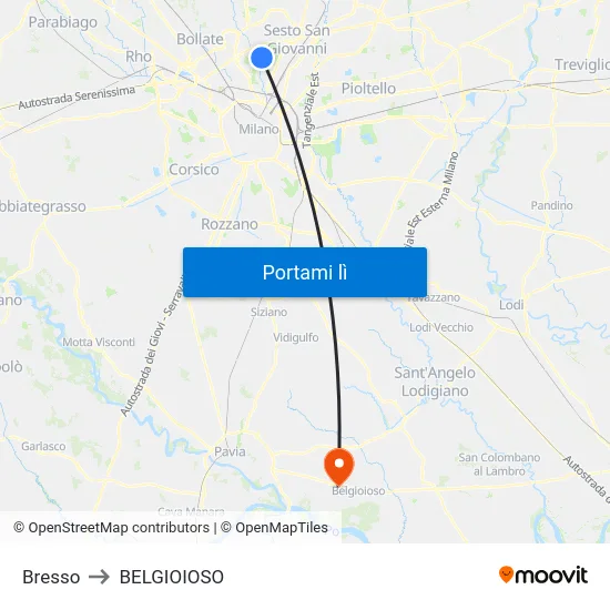 Bresso to BELGIOIOSO map