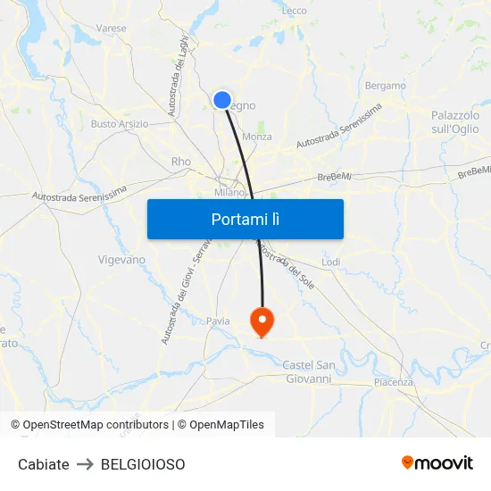 Cabiate to BELGIOIOSO map