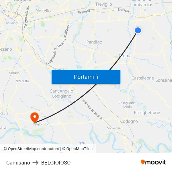 Camisano to BELGIOIOSO map
