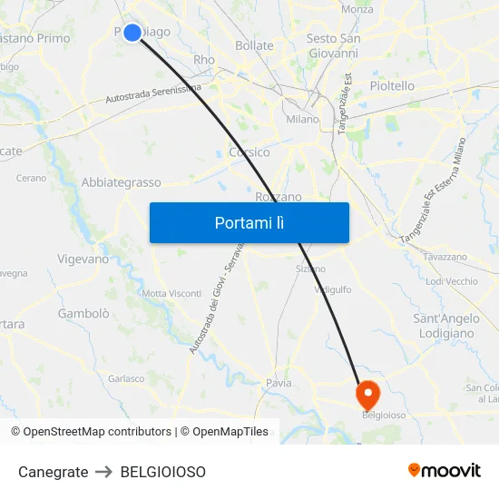 Canegrate to BELGIOIOSO map