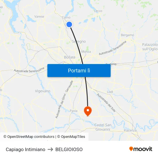 Capiago Intimiano to BELGIOIOSO map