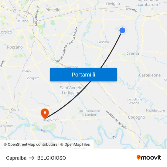 Capralba to BELGIOIOSO map