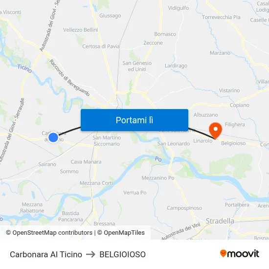 Carbonara Al Ticino to BELGIOIOSO map
