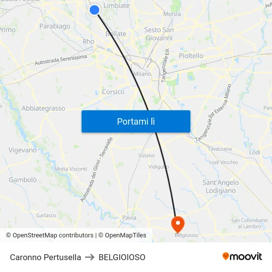 Caronno Pertusella to BELGIOIOSO map