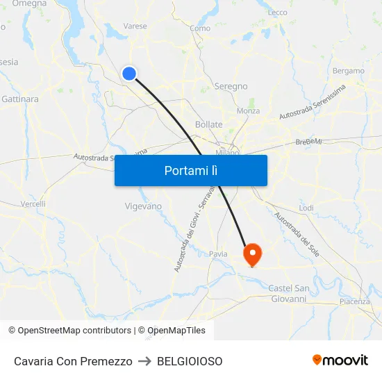 Cavaria Con Premezzo to BELGIOIOSO map