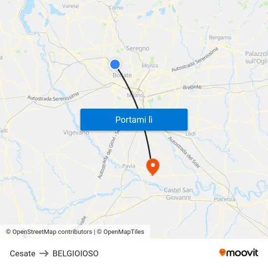 Cesate to BELGIOIOSO map