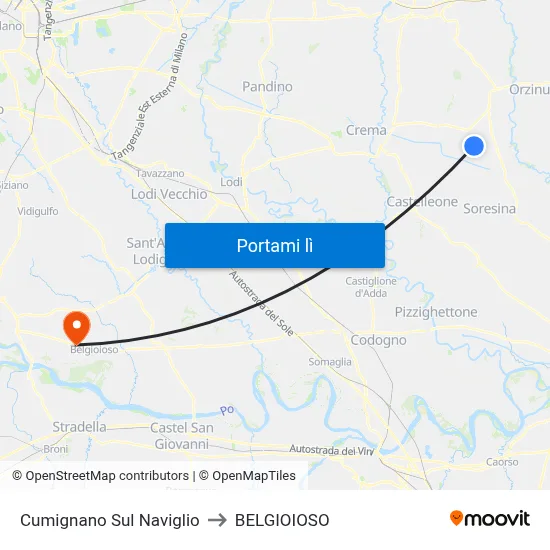 Cumignano Sul Naviglio to BELGIOIOSO map