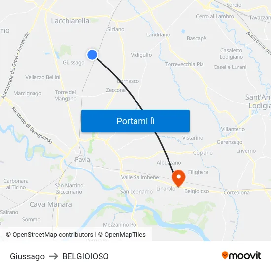 Giussago to BELGIOIOSO map