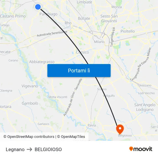 Legnano to BELGIOIOSO map