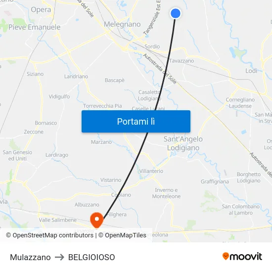 Mulazzano to BELGIOIOSO map