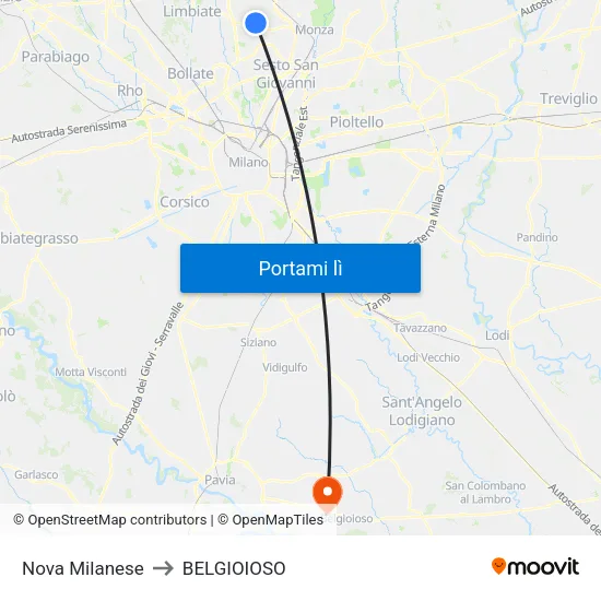 Nova Milanese to BELGIOIOSO map