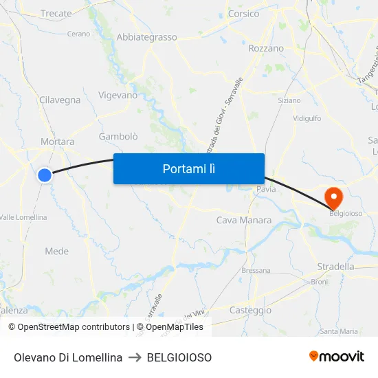 Olevano Di Lomellina to BELGIOIOSO map