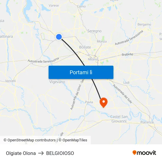 Olgiate Olona to BELGIOIOSO map
