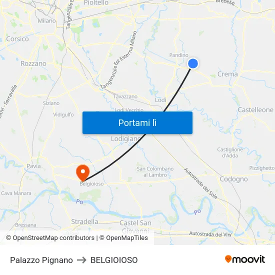 Palazzo Pignano to BELGIOIOSO map