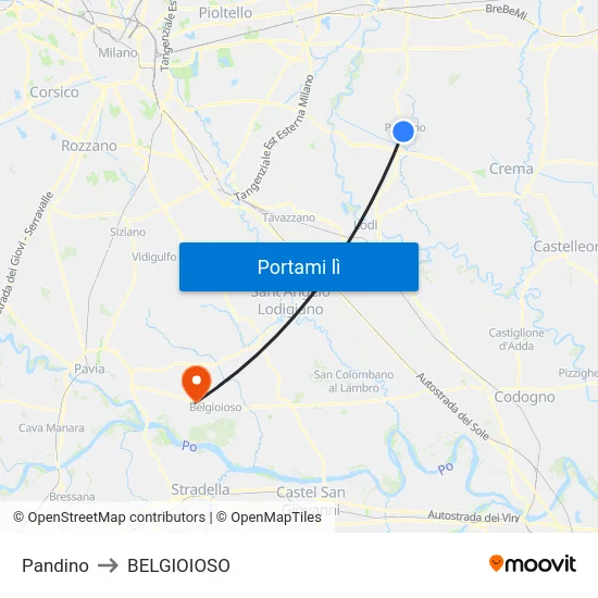 Pandino to BELGIOIOSO map