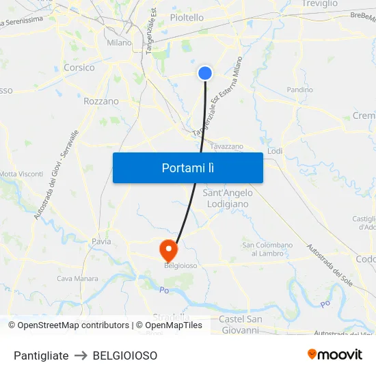 Pantigliate to BELGIOIOSO map