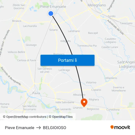 Pieve Emanuele to BELGIOIOSO map
