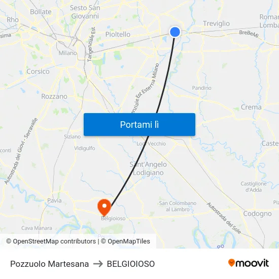 Pozzuolo Martesana to BELGIOIOSO map