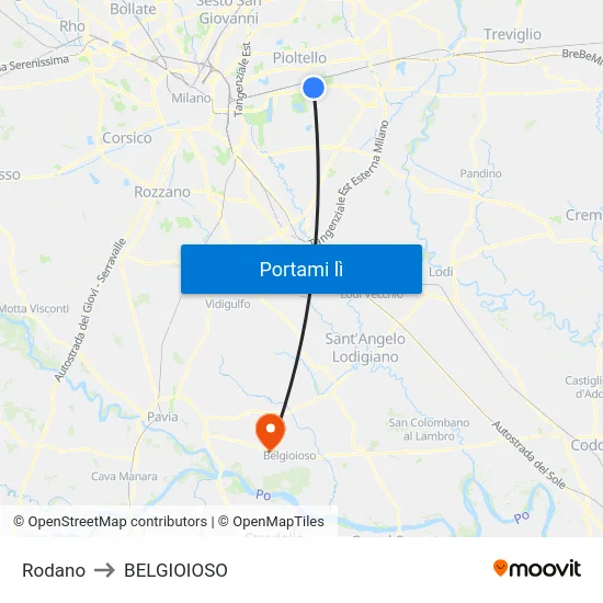 Rodano to BELGIOIOSO map