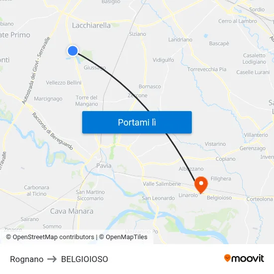 Rognano to BELGIOIOSO map