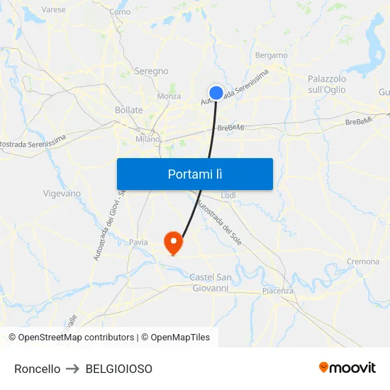 Roncello to BELGIOIOSO map