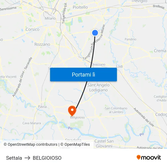 Settala to BELGIOIOSO map