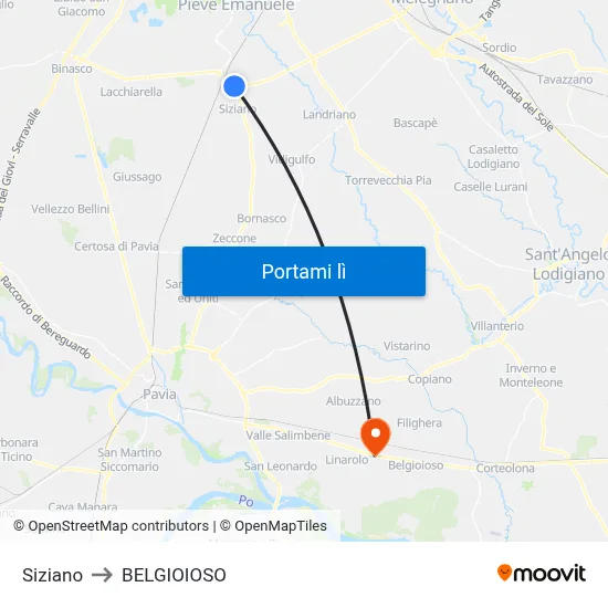 Siziano to BELGIOIOSO map