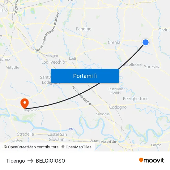 Ticengo to BELGIOIOSO map