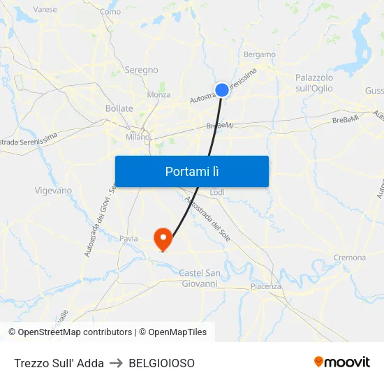 Trezzo Sull' Adda to BELGIOIOSO map