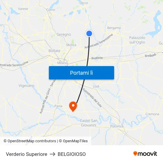 Verderio Superiore to BELGIOIOSO map