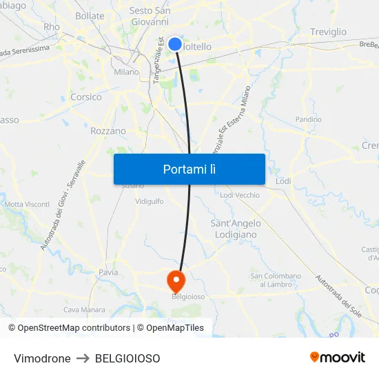 Vimodrone to BELGIOIOSO map