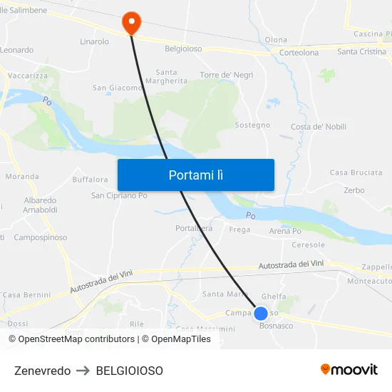 Zenevredo to BELGIOIOSO map