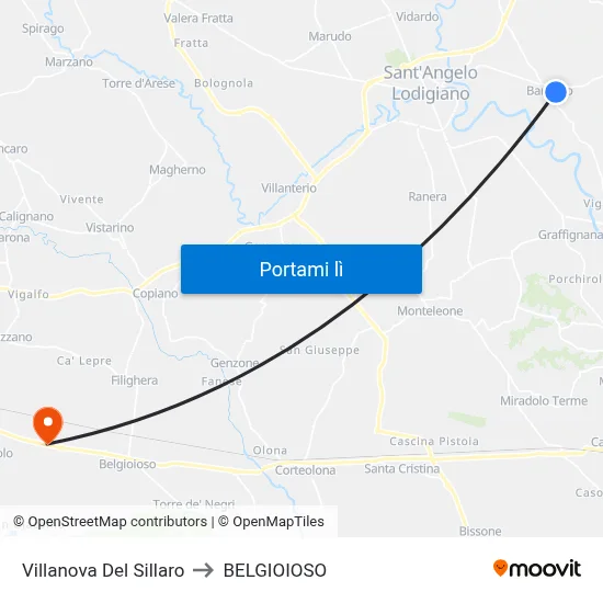 Villanova Del Sillaro to BELGIOIOSO map