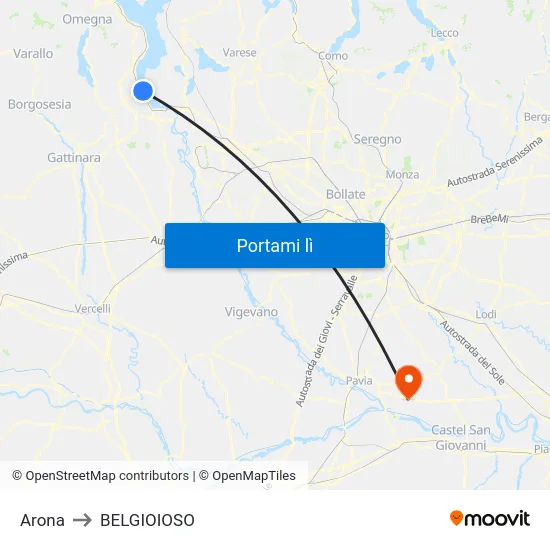 Arona to BELGIOIOSO map