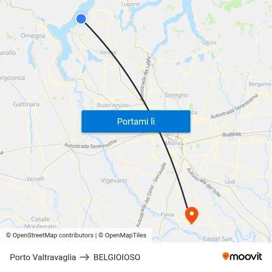 Porto Valtravaglia to BELGIOIOSO map