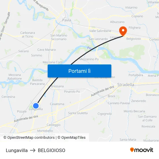 Lungavilla to BELGIOIOSO map
