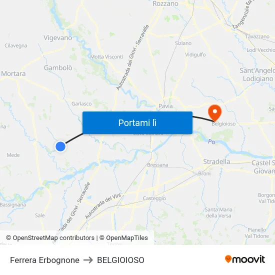 Ferrera Erbognone to BELGIOIOSO map