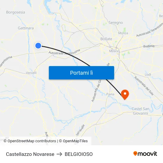 Castellazzo Novarese to BELGIOIOSO map