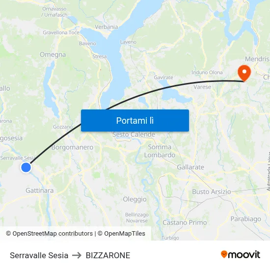 Serravalle Sesia to BIZZARONE map