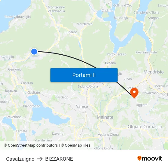 Casalzuigno to BIZZARONE map