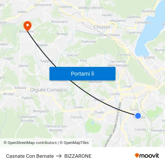 Casnate Con Bernate to BIZZARONE map