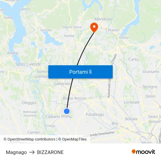 Magnago to BIZZARONE map