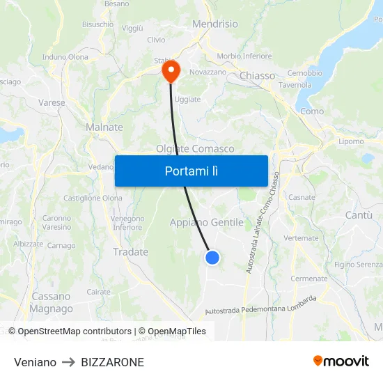 Veniano to BIZZARONE map