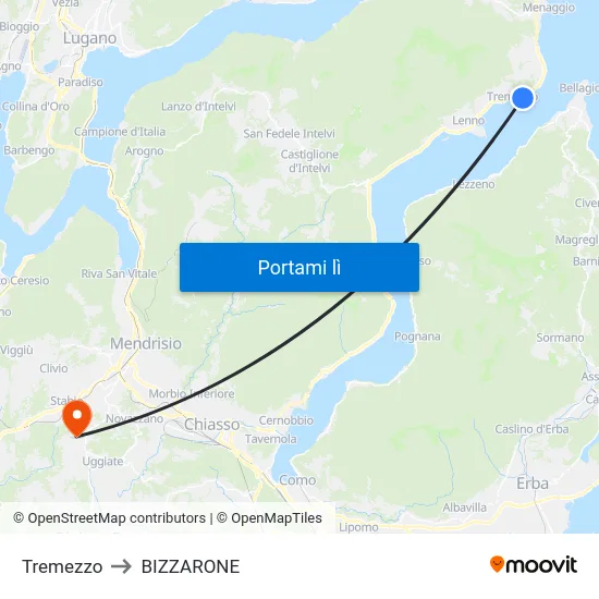 Tremezzo to BIZZARONE map