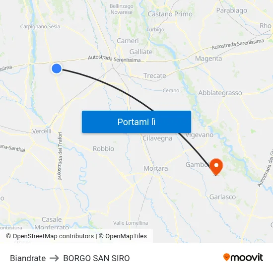 Biandrate to BORGO SAN SIRO map