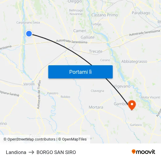 Landiona to BORGO SAN SIRO map