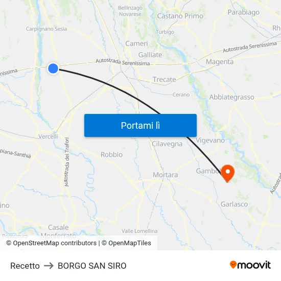 Recetto to BORGO SAN SIRO map