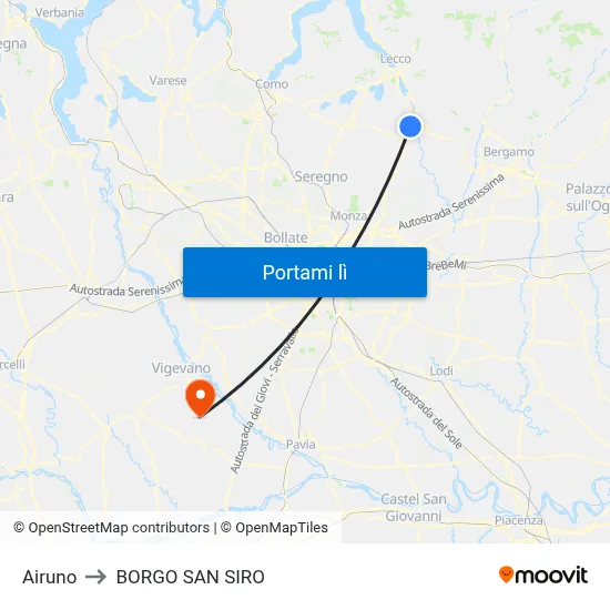 Airuno to BORGO SAN SIRO map
